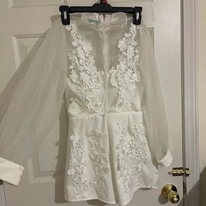 White Lace Embroidered Romper